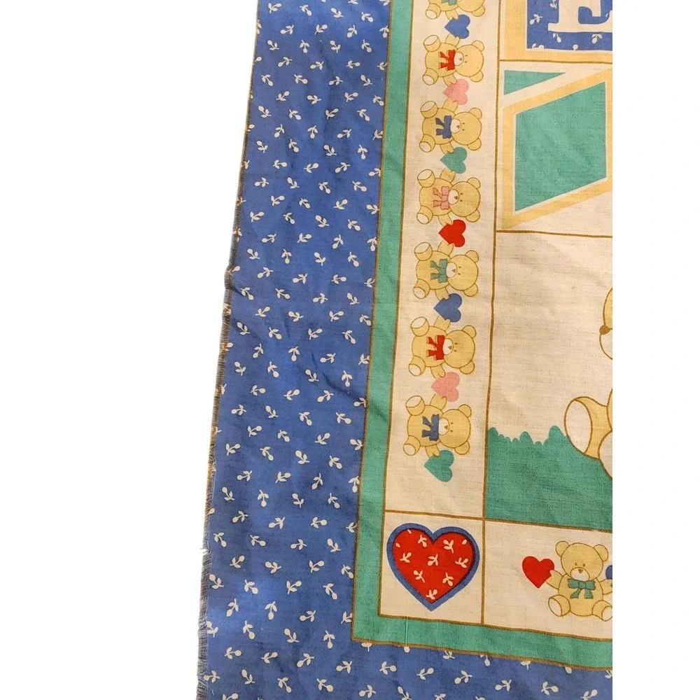 Vintage Teddy Bear ABC Blocks Hearts‎ Baby Thin Blanket Nursery Decor #1